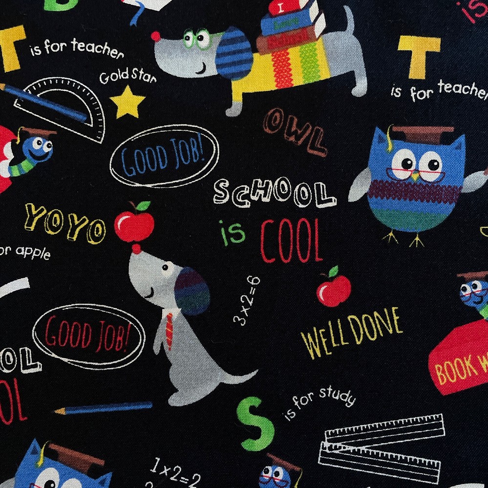 back to school Animals Supplies fabri quilt 1 yard-image