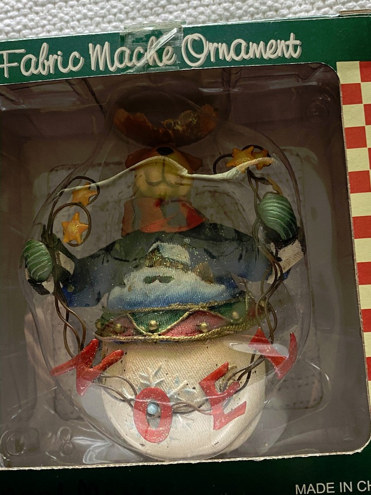 FABRIC MACHE ORNAMENT  Used in its original box, Reindeer Ornament, christmas