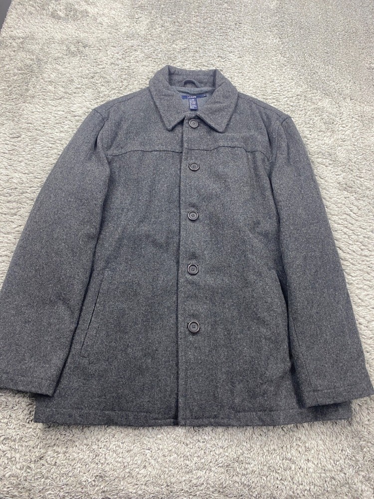 J Crew Men's Large Charcoal Grey Wool Pea Coat Vintage Stadium Cloth Old Money Jacket