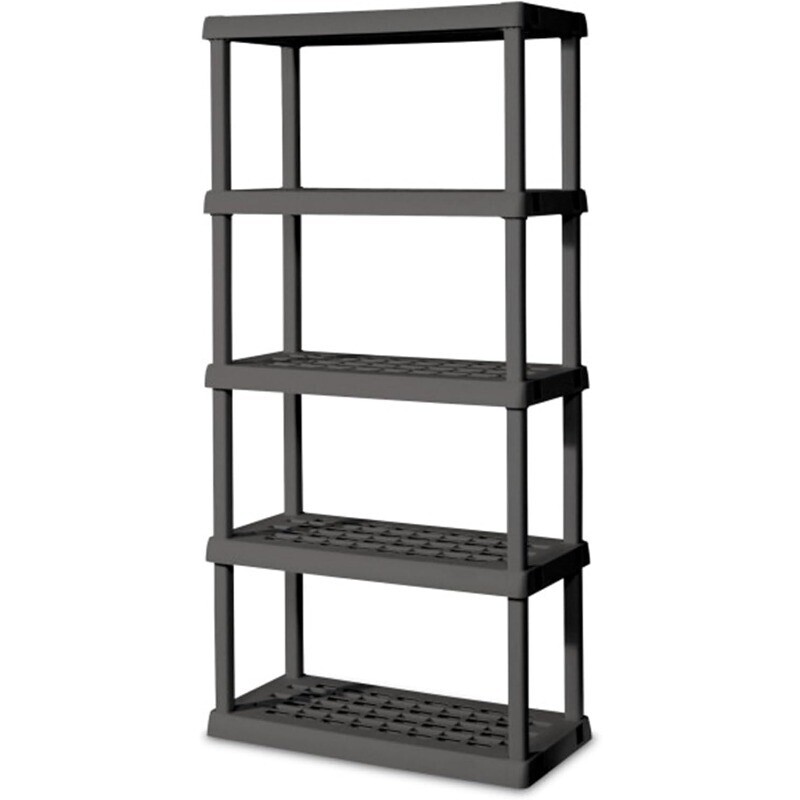 5-Shelf Plastic Storage Shelves Heavy Duty Shelving Rack Unit for Garage Gray
