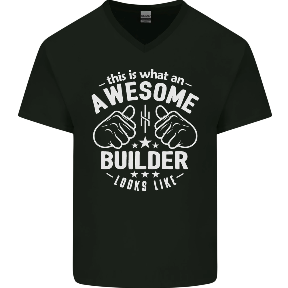 This Is What an Awesome Builder Looks Like Mens V-Neck Cotton T-Shirt
