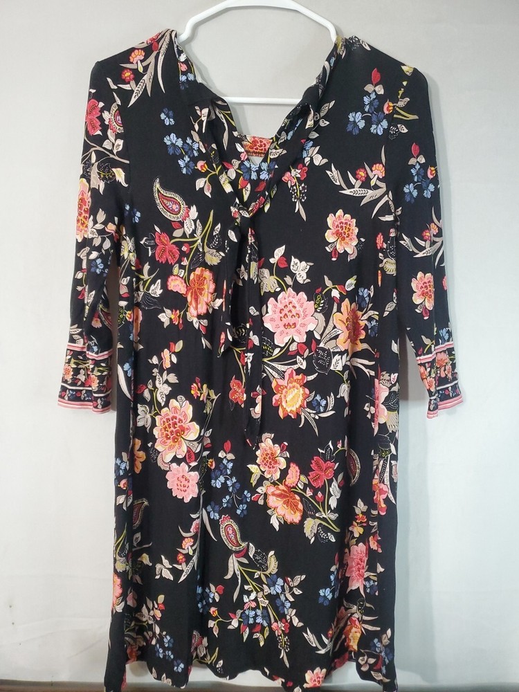 LOFT Dress Women's Size XSP XS Petite Paisley floral 3/4 Sleeve Tie back midi