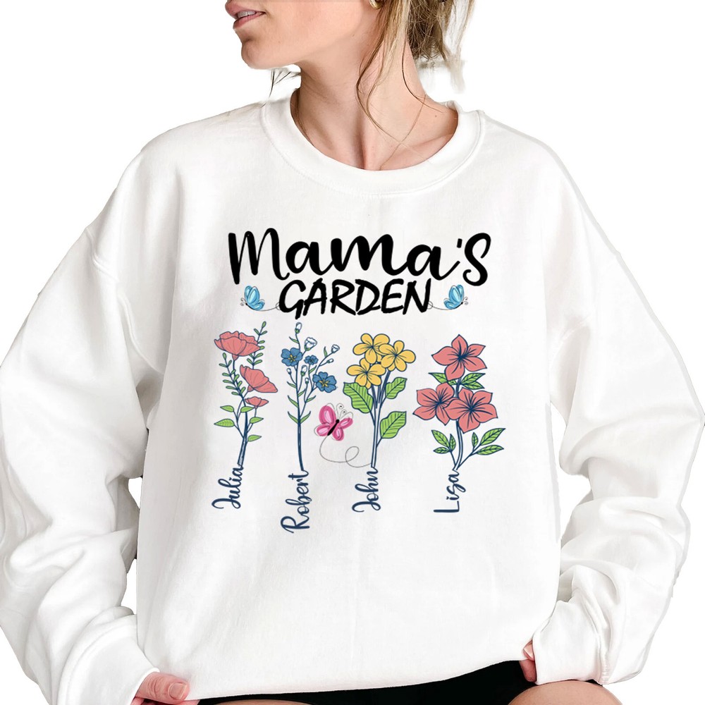 Custom Mothers Day Sweatshirt-Personalized Mom Gift Mama's Garden Graphic Shirt