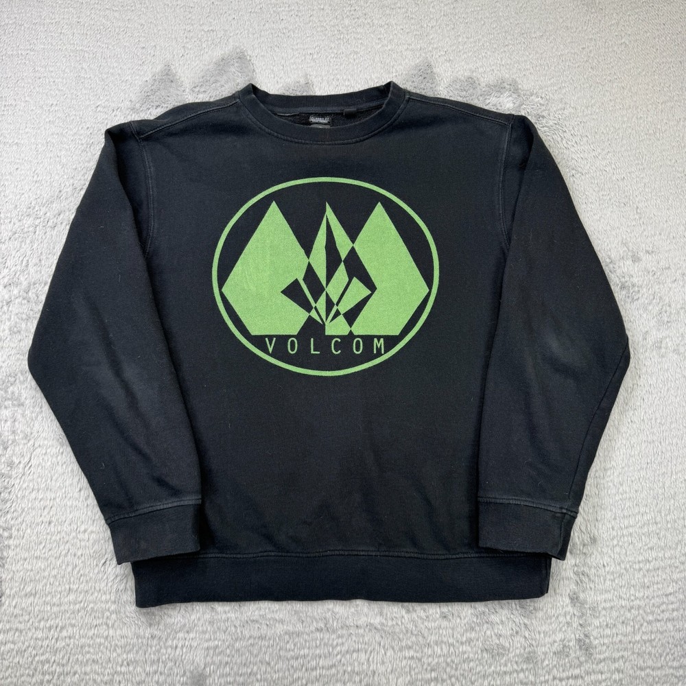 Volcom Wordmark Adult Large black crewneck sweatshirt distressed skate y2k fade