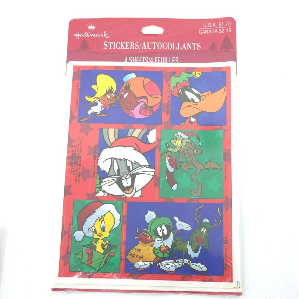 Vintage 1997 Hallmark Looney Tunes Christmas Stickers NEW Marvin Martian Speedy Gonzales