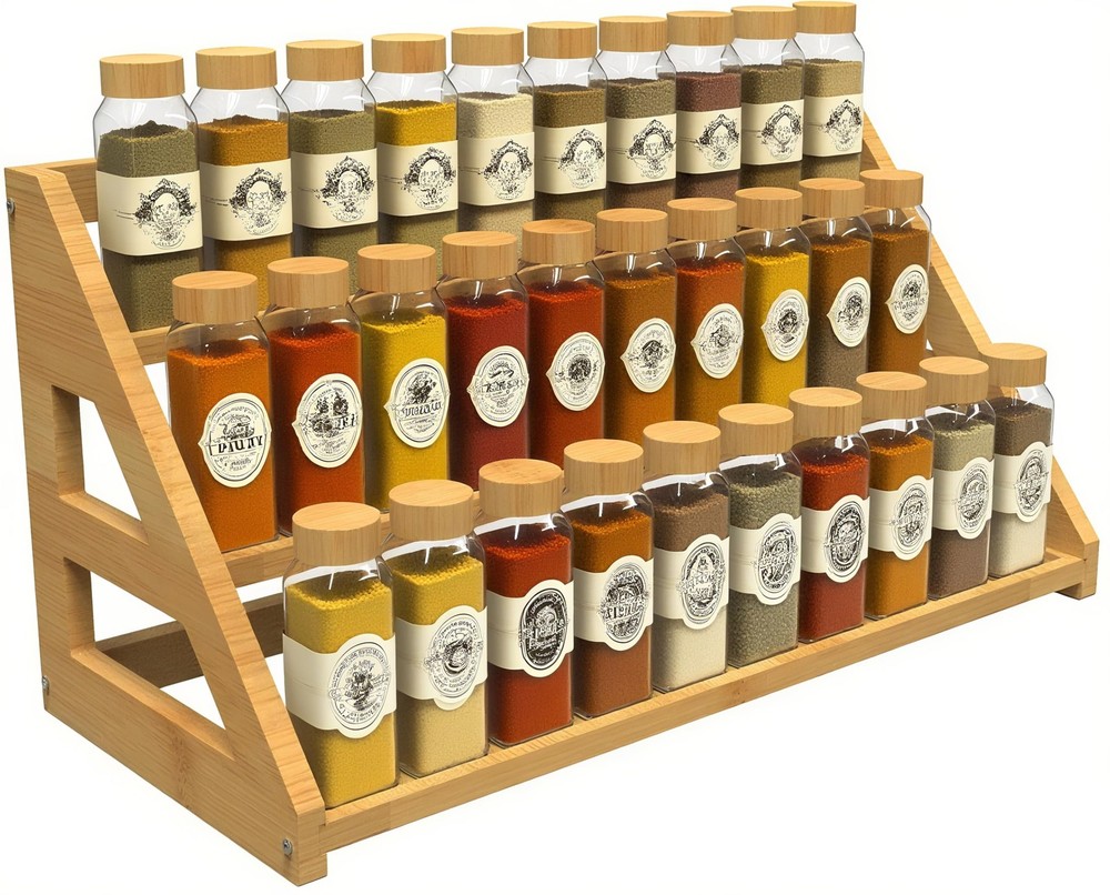 Bamboo 3-Tier Spice Rack Organizer for Kitchen Counter or Cabinet