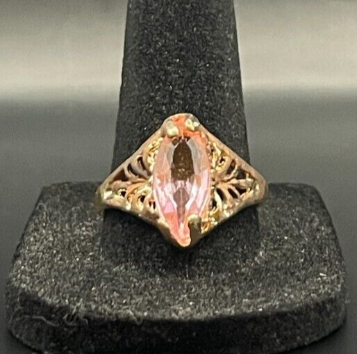 Vintage Antique Gold Tone Rhinestone CZ Ring - Size 9.5