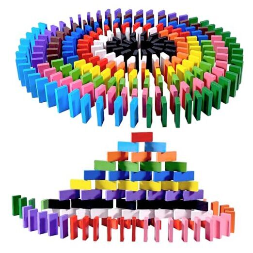OBTANIM 600 Pcs Colorful Wooden Domino Blocks Set Domino Tile Bulk Building
