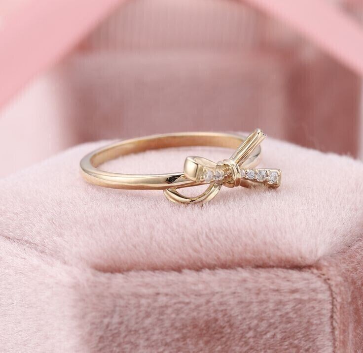 1Ct Round Cut Simulated Diamond Pretty Bow Wedding Ring 14k Yellow Gold Plated