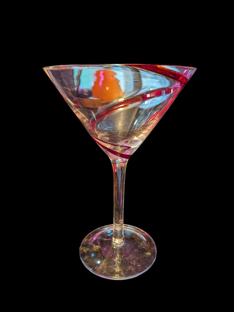 Pier 1 Red Double Swirl Martini Glass 7.5 Inch for Cosmopolitan Cocktails