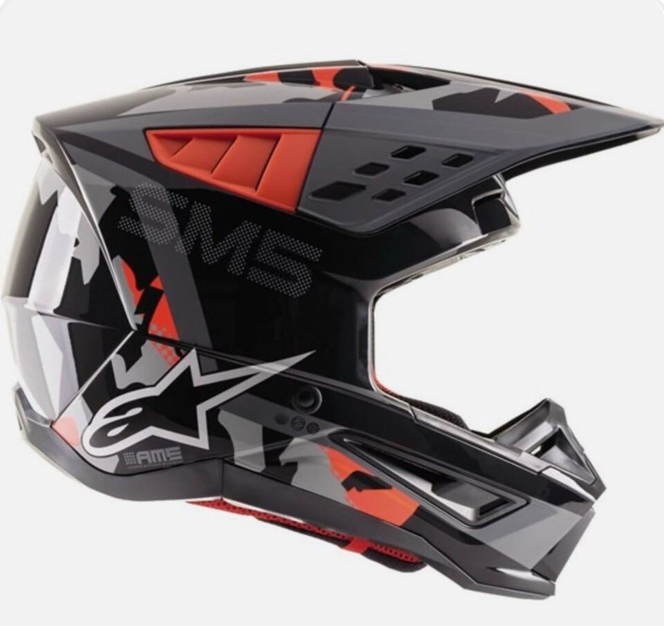 Alpinestars SM5 Rover Camo Dirt Bike MX Helmet in Gray/Flo Red - Medium