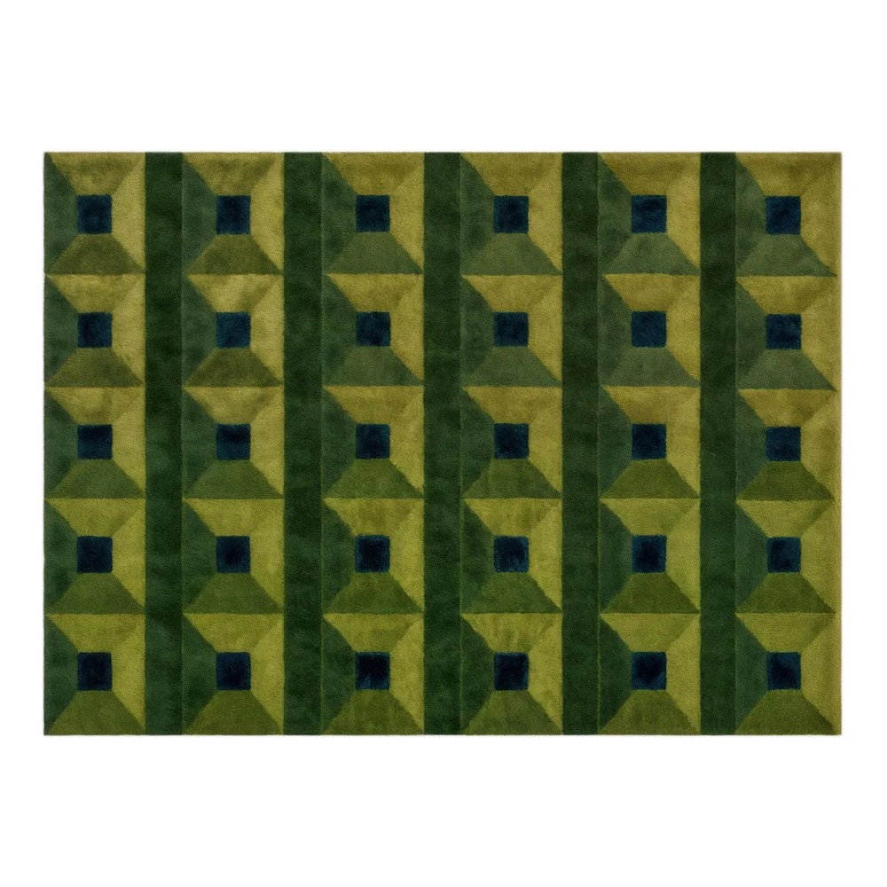 Handmade New Zealand Wool Rug: Mid-Century Modern 3D Geometric Prism