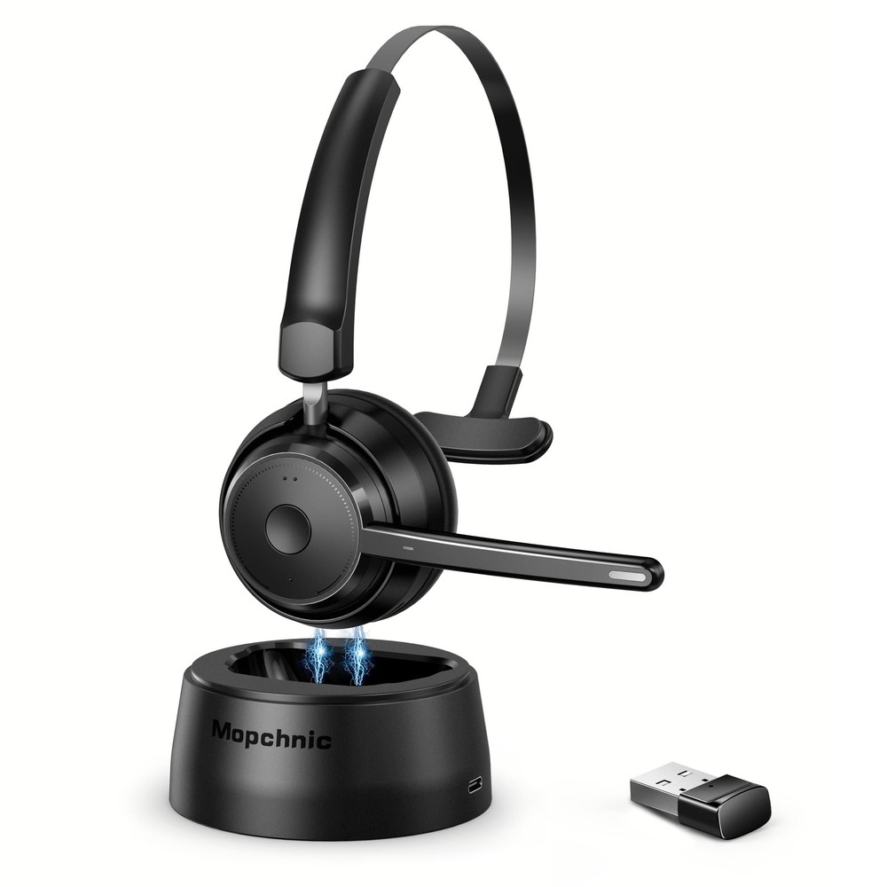 Bluetooth Headset, Wireless Headphone with AI Noise-Canceling Microphone for ...