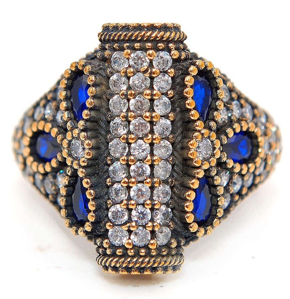 3CT Sapphire Ottoman Empire Style Sterling Silver Ring Size 8.5 H3-7