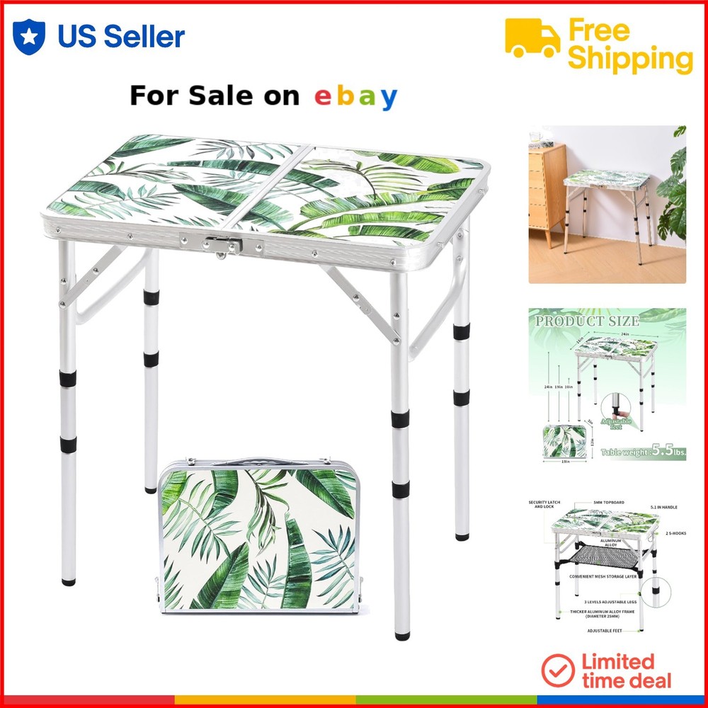 Folding Camping Table Lightweight Aluminum 2ft Portable Adjustable Outdoor Picnic Beach Hiking