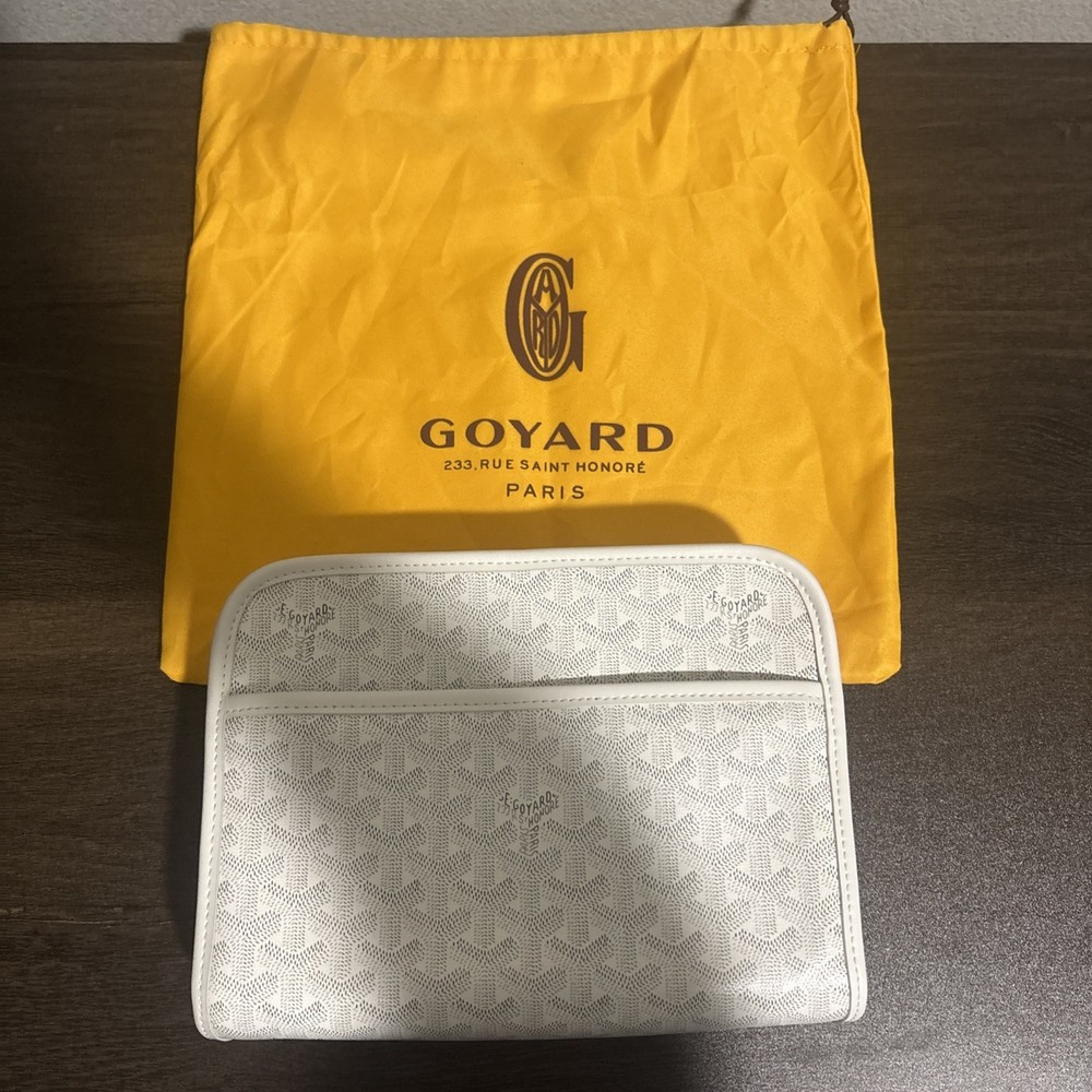 Goyard White Leather Clutch Handbag Luxury Designer Purse