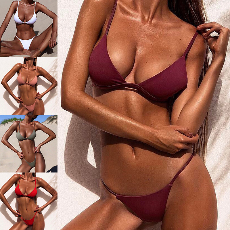 Womens Sexy Bikini Set Sleeveless Swimwear Brazilian Thong Swimsuit Bathing Sets