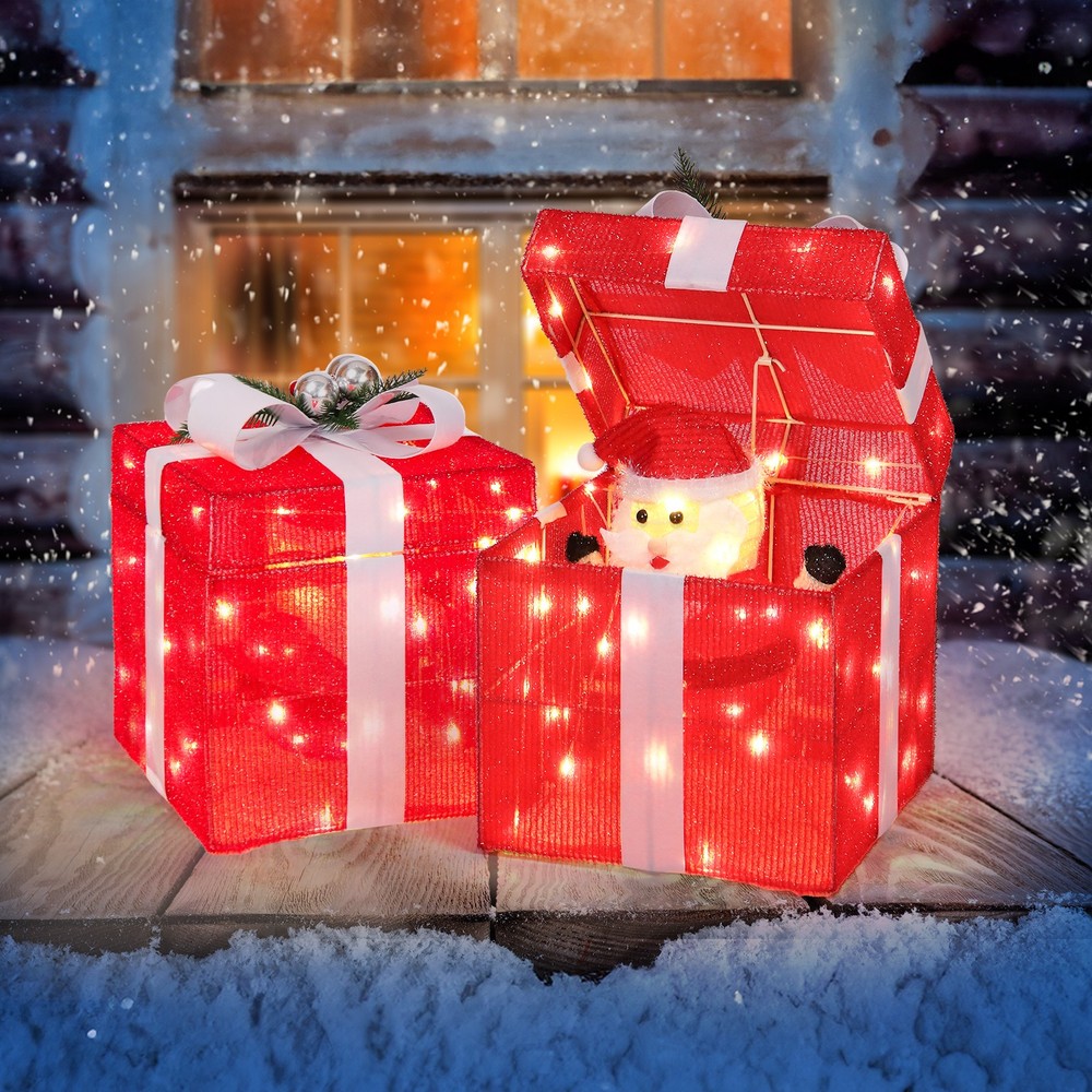 Christmas Motorized Pop-up Gift Box 12in with Santa, Lights Decor for In/Outdoor