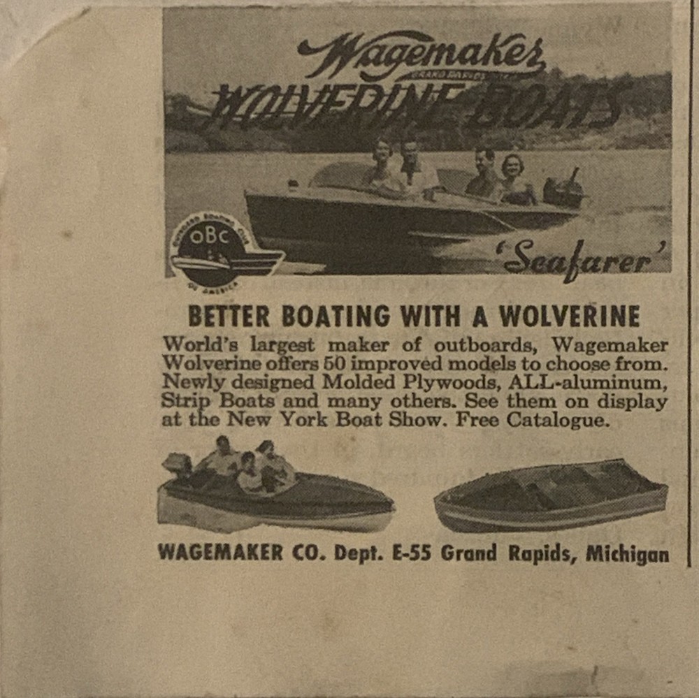 1955 Wagemaker Wolverine Boats PRINT AD Seafarer VTG 1950s Grand Rapids Michigan