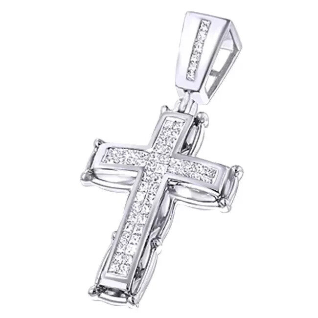 14k White Gold Plated 2.5Ct Lab-Created Princess Cut Men's Diamond Cross Pendant