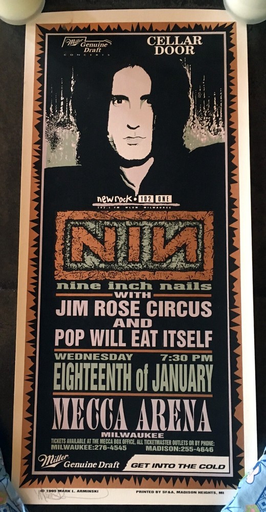 Rare Mark Arminski NIN Nine Inch Nails Milwaukee 1995 Silkscreen Concert Poster
