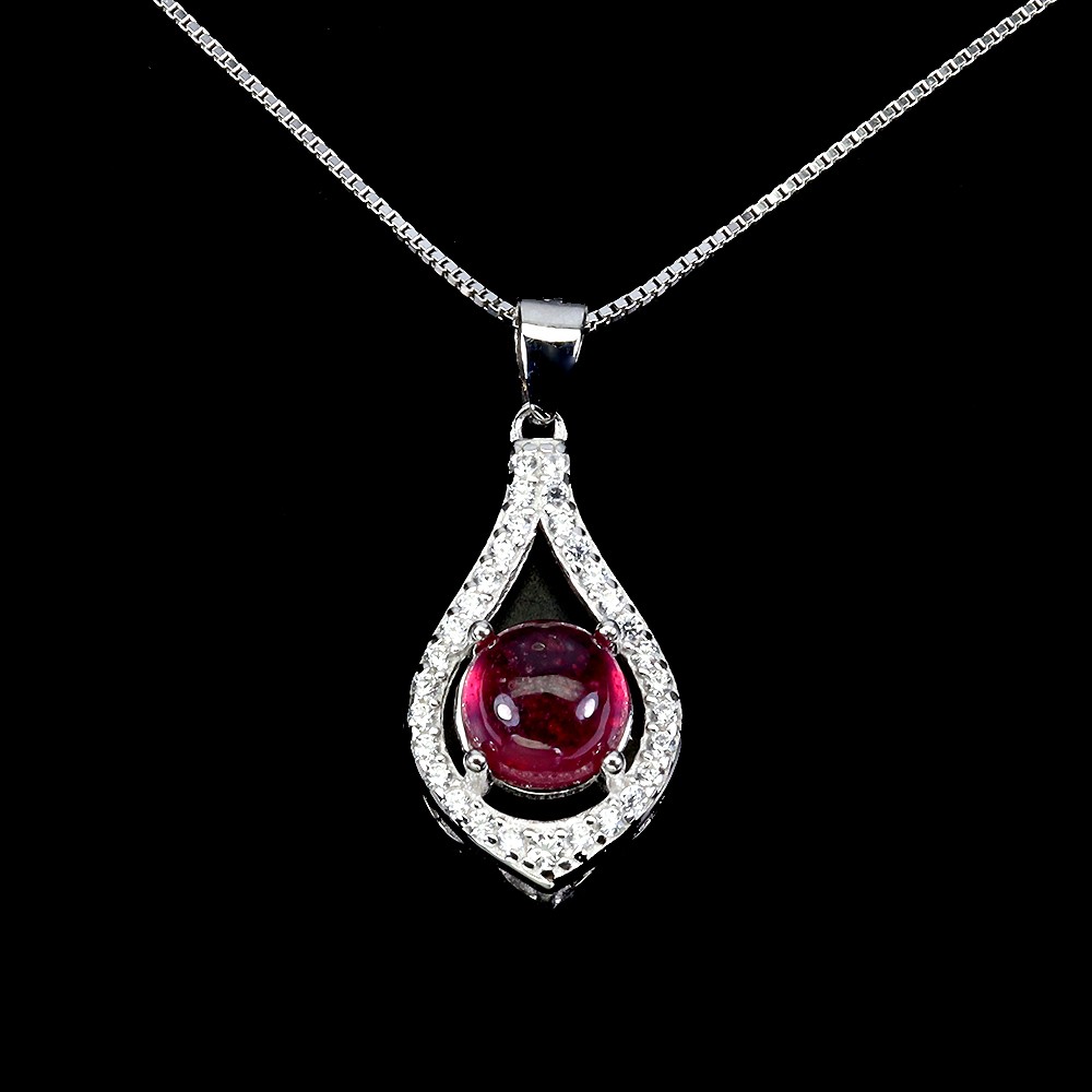 925 Sterling Silver Necklace Round Ruby 6mm Natural Gemstone Jewelry 18 Inches