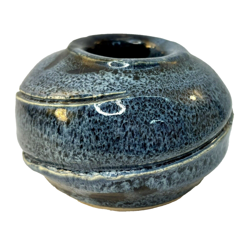 Studio Art Pottery Blue Glaze Signed GM Home Decor Vase Small Vintage Heavy