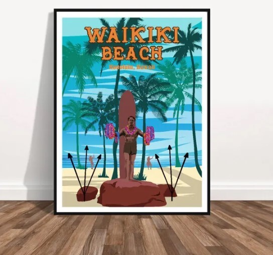 Waikiki Beach Print- Wall Art Vacation Print Poster- Day Scene- Hawaii Beaches