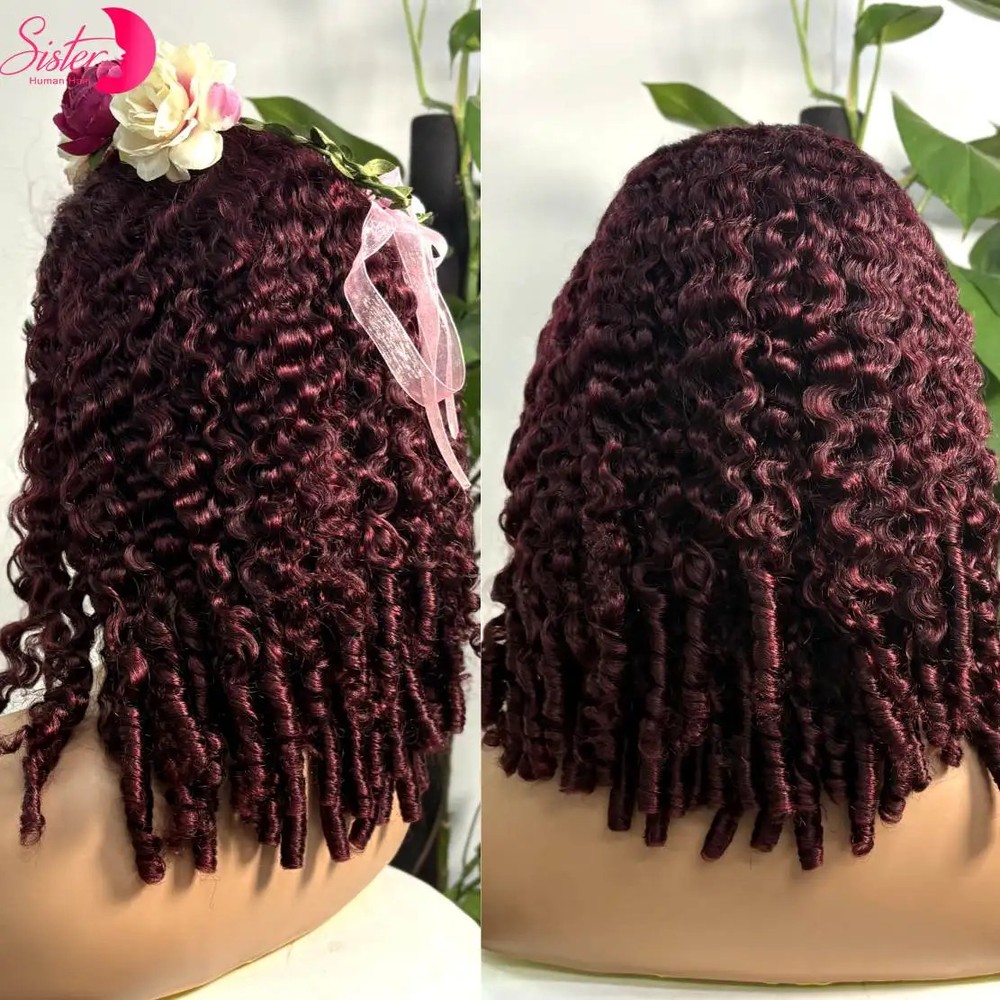 5x5 Glueless Burgundy 99J Curly Human Hair Wig 350 Density Pre Plucked Remy Lace Front