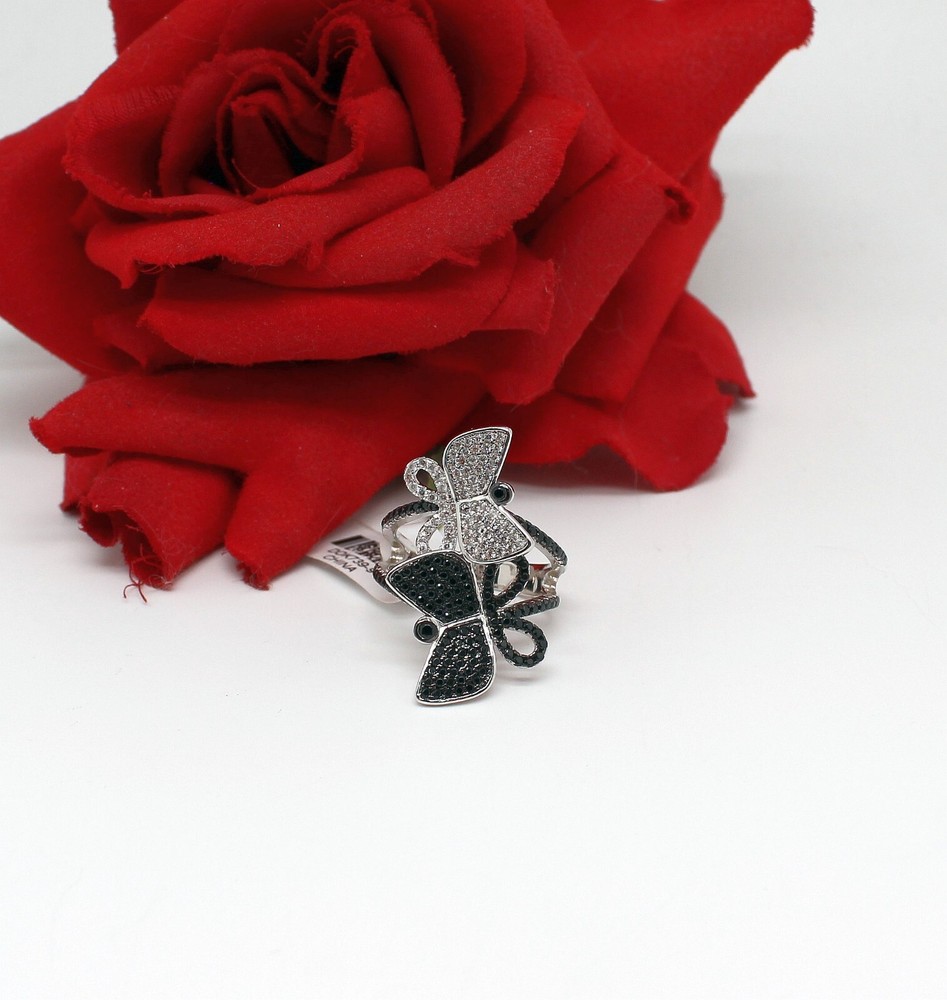 NWT JTV Black & White Butterfly Bypass   Ring Size 9 6.75g  CAT RESCUE