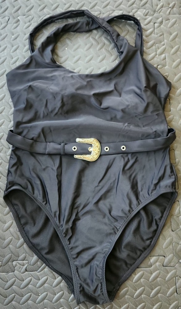 New W/O Tag Womens No Boundaries One-Piece Swimsuit Black Size L Belt Buckle