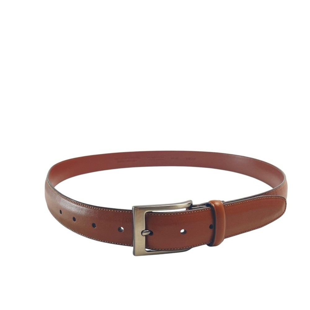 Perry Ellis Men's Brown Full Grain Leather Belt with Silver Buckle Size 36