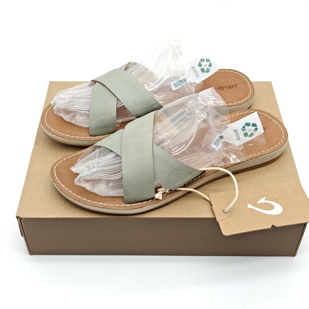 OluKai Ke'a Women’s Leather Slide Sandal Tapa / Tan Sandals Sz 7