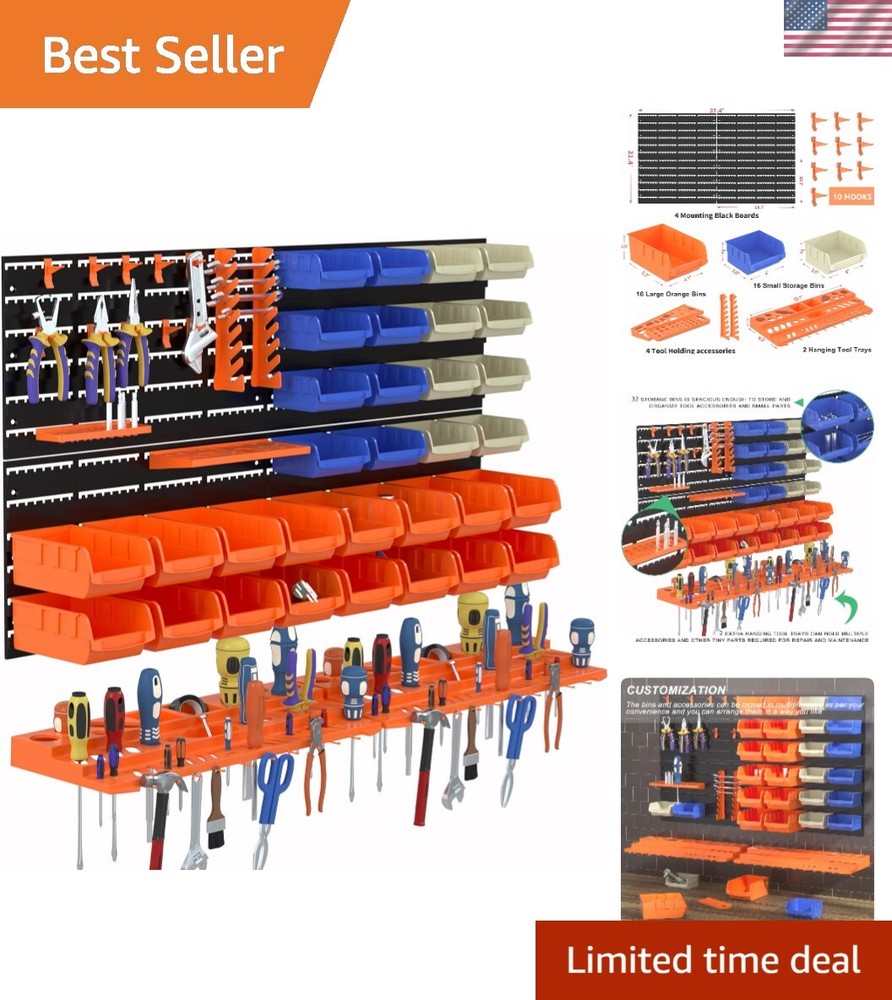 52PCS Wall Mounted Storage Bins and Drawers for Garage Organization with 4 Mounting Brackets for Easy Installation and Space-Saving Solutions