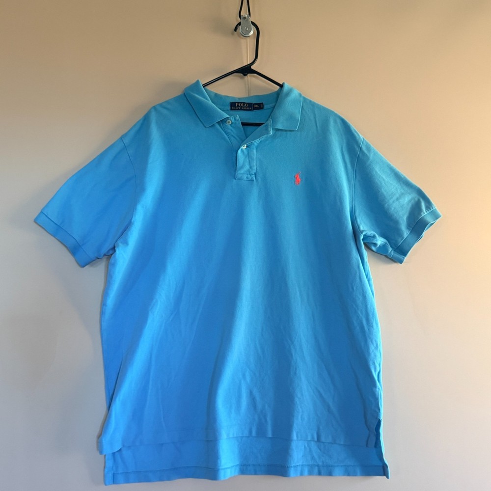 Polo Ralph Lauren Pique Golf Shirt Blue Orange Men's Size XXL 2XL