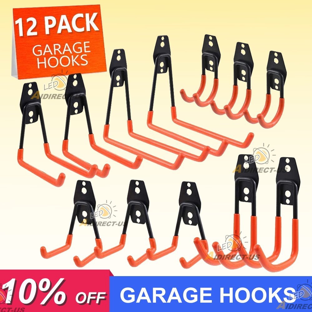 12-Pack Heavy-Duty Steel Garage Hooks for Wall Mounting Tools & Garden Gear  