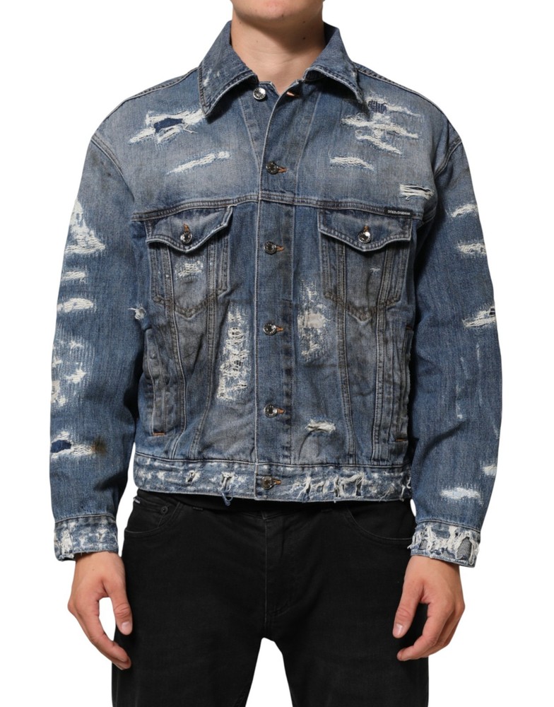 DOLCE & GABBANA Jacket Blue Cotton Tattered Denim Blouson IT48/US38/M 1880usd