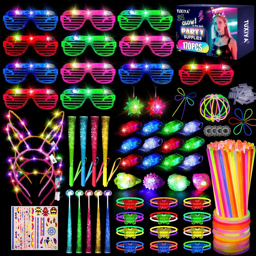 170PCS Glow in the Dark Party Supplies for Kids Adults,Light Up Party Favors ...