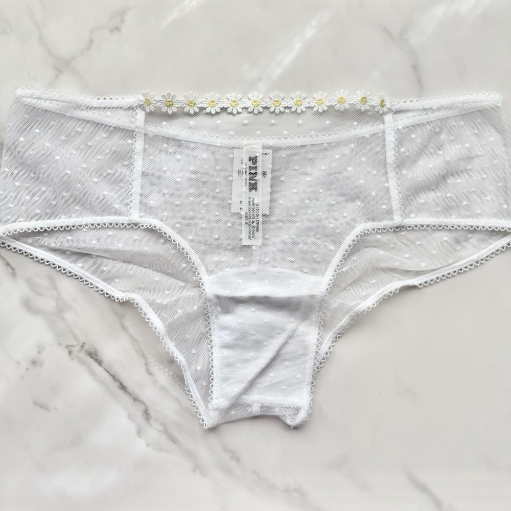 PINK Victoria's Secret Wink Dot Mesh Cheeky Panty White SZ XL