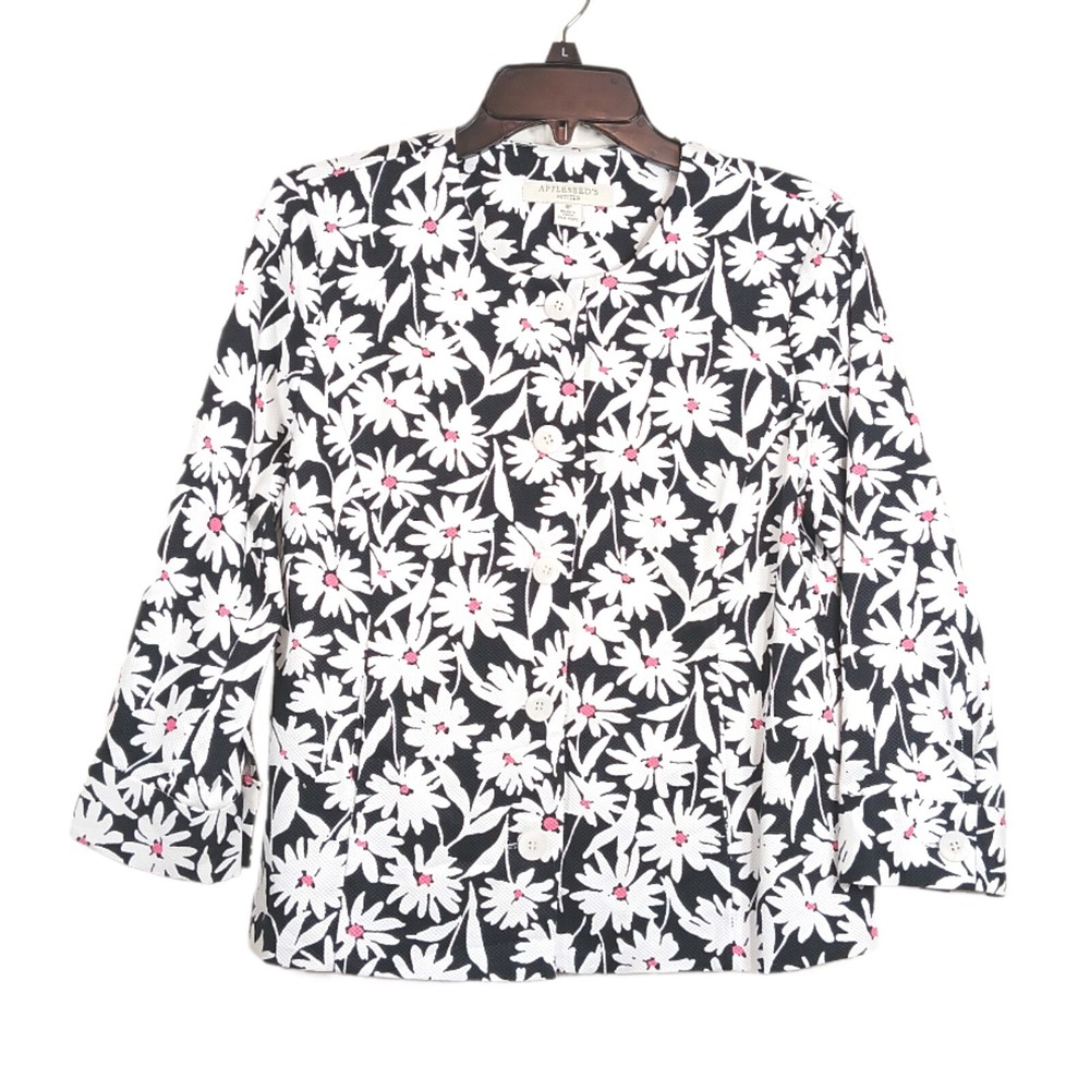 Appleseed’s Floral Cardigan Womens 4 Petite Textured Button Front Jacket