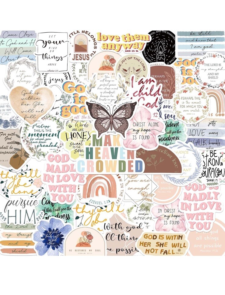 Inspirational Jesus Christian Stickers - 50Pcs Bible Verse Phrase Multicolor