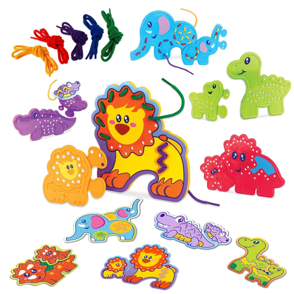 HAP-P-KID Montessori 20 Pieces Animal Puzzle Lacing Toys Educational Learning...