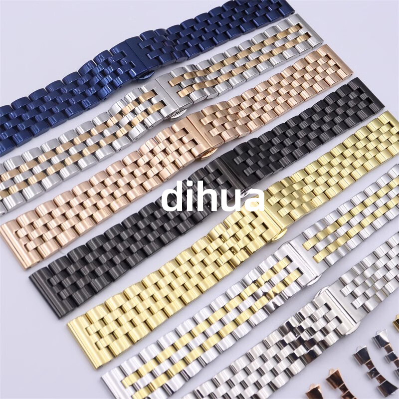 Unisex Flat+Curved End 10mm-24mm Metal Bracelet Stainless Steel Watch Band Strap