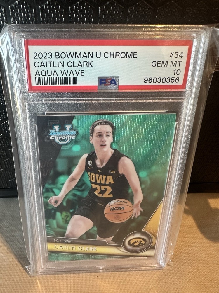 2023 Bowman University Chrome Caitlin Clark #34 Aqua Wave PSA 10