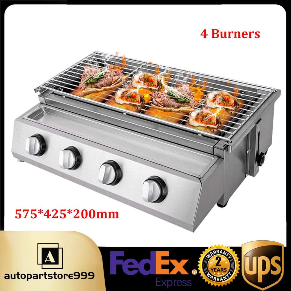Gas BBQ Grill Stainless Steel Outdoor Camp Picnic Barbecue Shish Kabob 4 Burner