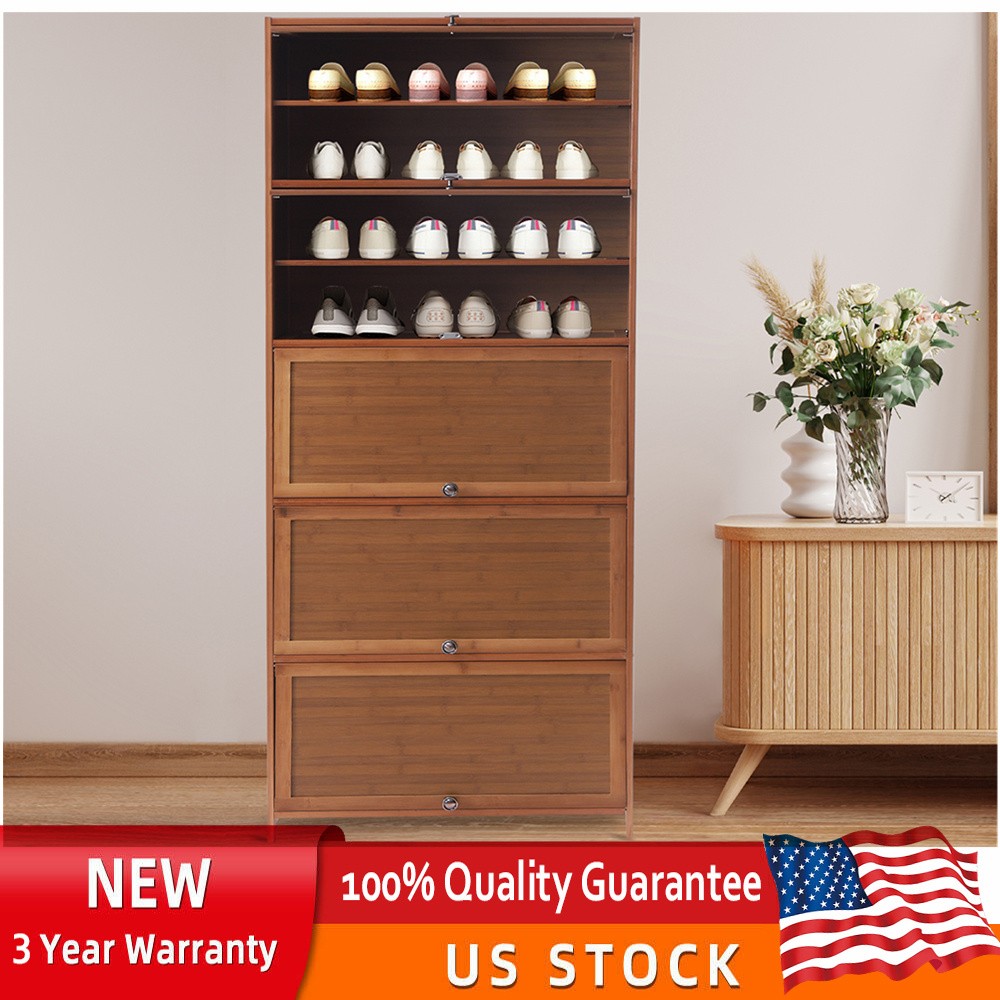 10-Tier Bamboo Shoe Rack Cabinet with Wood Shelf Storage Organizer