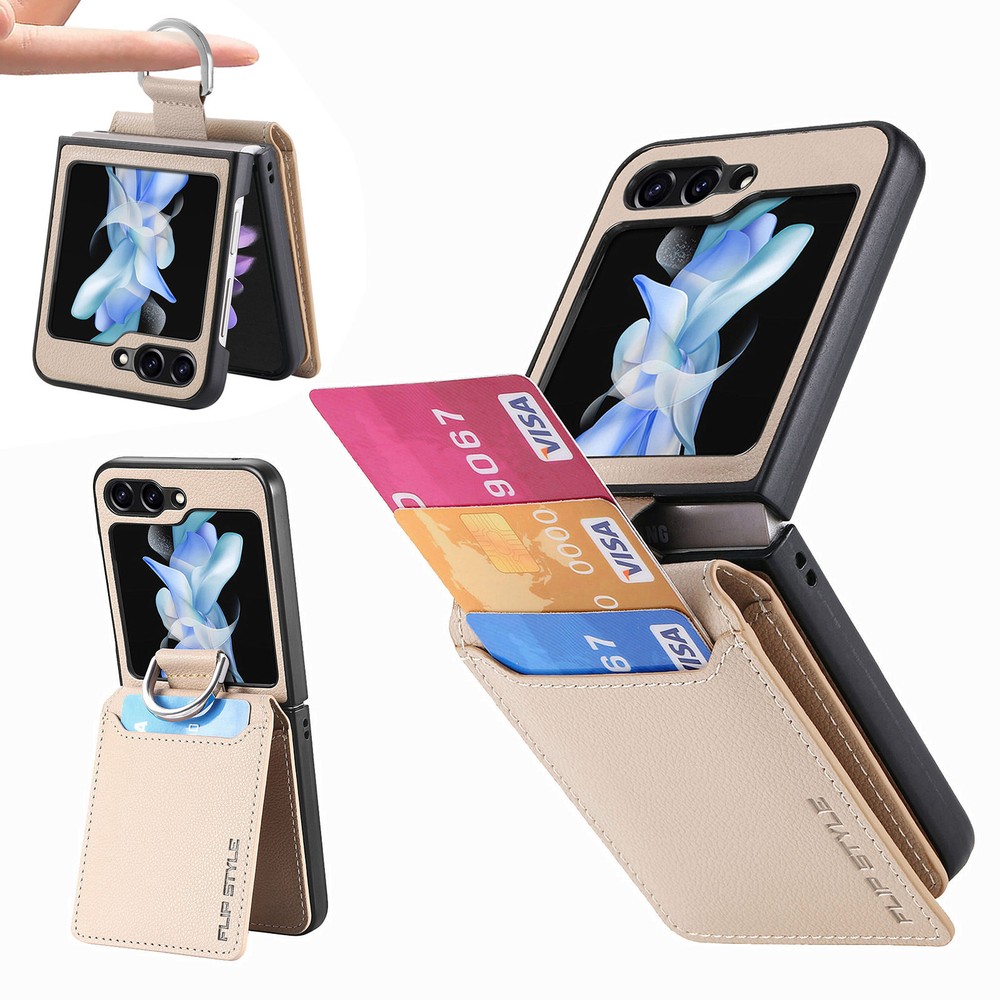 Fr Samsung Galaxy Z Flip 7 6 5 4 3 Leather Wallet Ring Case with Card Holder