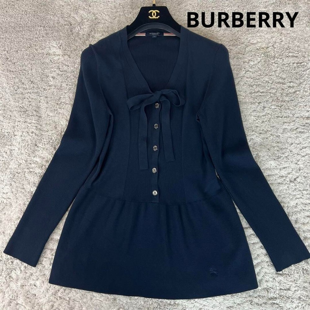 BURBERRY LONDON Cardigan Tops Knit Long Sleeve Ribbon Navy Women Size 2 Used