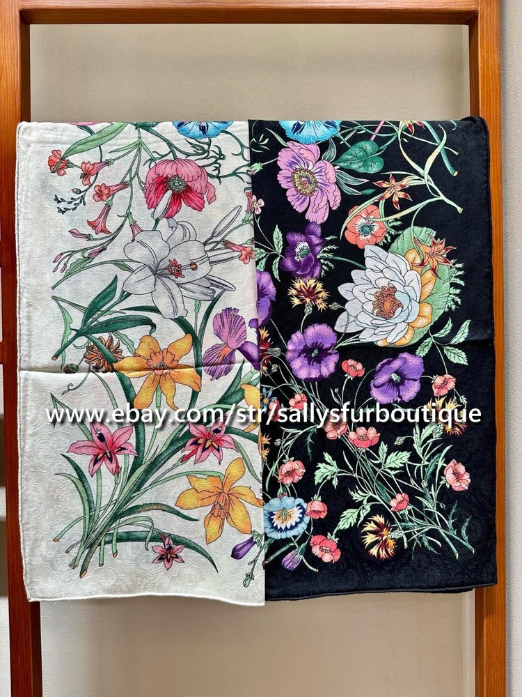 Luxury 70% Cashmere 30% Silk Floral Jacquard Wrap Scarf 53