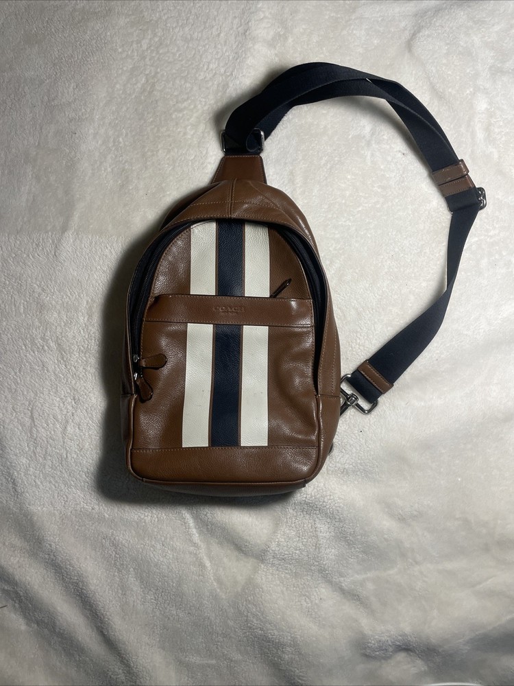 Coach Dark Saddle Charles Varsity Leather Sling Pack F72226